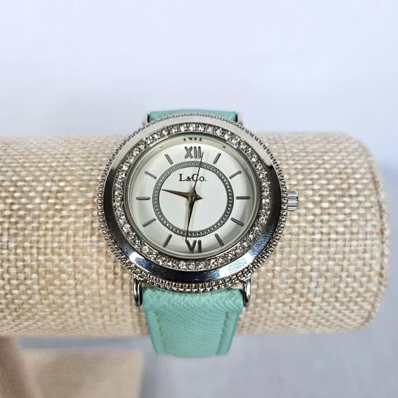 L & Co. Rhinestone Watch | Seafoam Green Band | Silver Crystal Bezel | NWOT - Picture 3 of 15